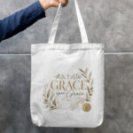 Grace Upon Grace Christian Zipper Tote Bag | Faith Inspired Canvas Carry Bag