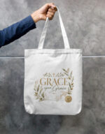 Grace Upon Grace Christian Zipper Tote Bag | Faith Inspired Canvas Carry Bag